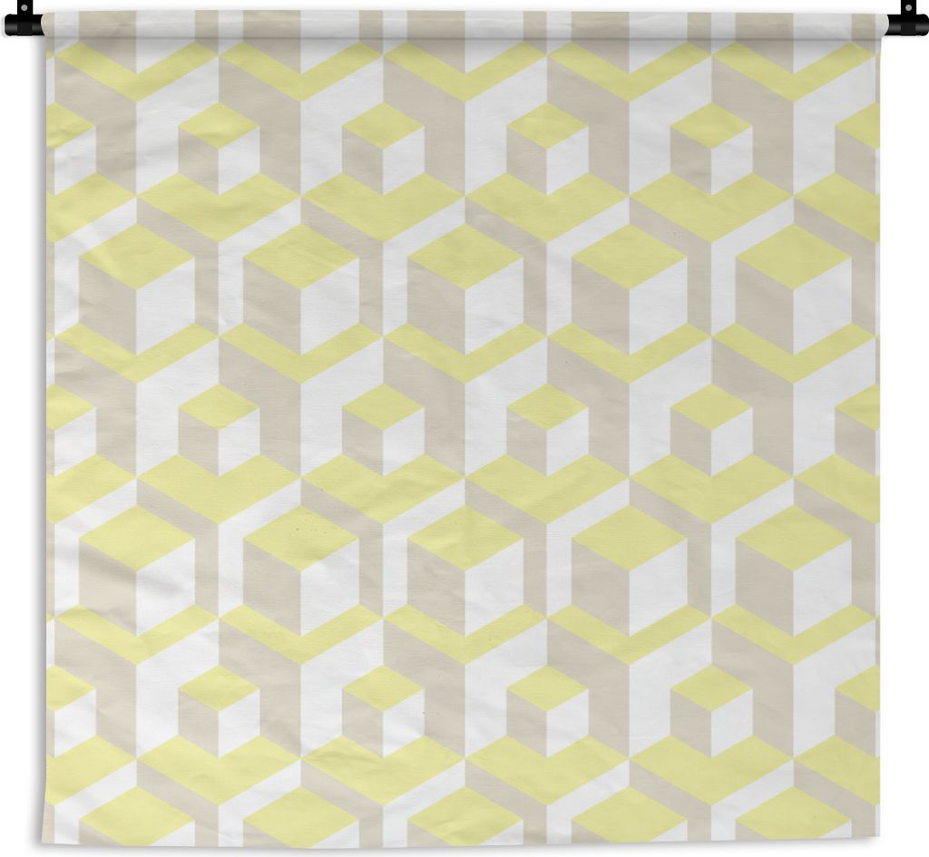 MuchoWow Wandteppich Wandbehang Blöcke - Muster - 3D - Gelb 60x60 cm Tapisserie Dekoration Wandtuch - Dekorationen - Wand Decke