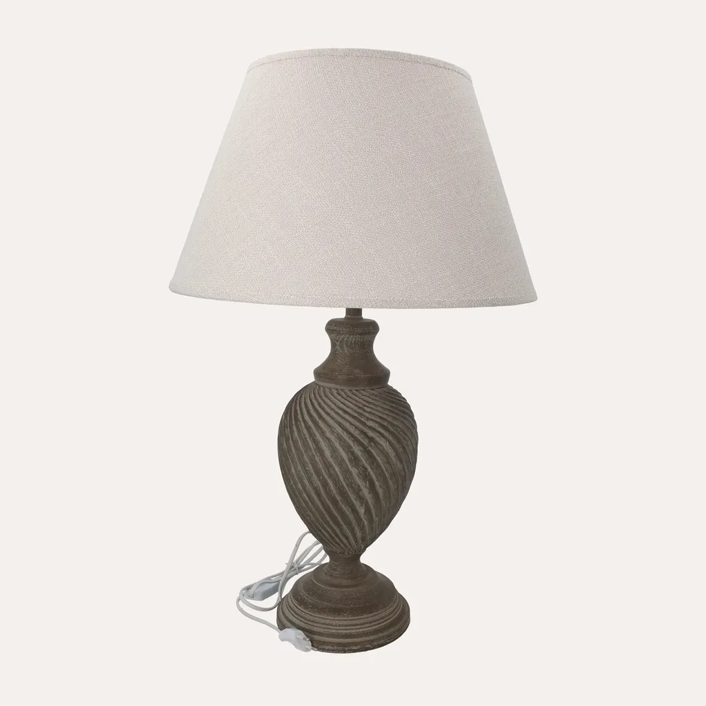 Lampe de table design torsadée et abat-jour en tissu beige élégant