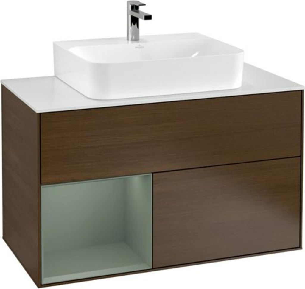 V&B Waschtischunterschrank Wandbeleuchtung Finion 100, Pl w m, Reg li Oli. m Lac, wal ven