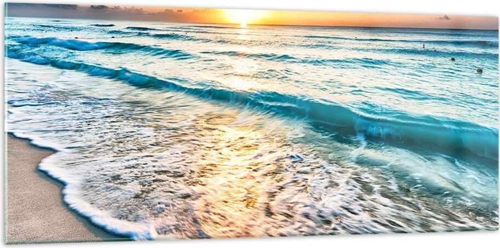 Bilder auf glas - Meer Welle Strand - 120x50cm - Glasbilder - Wandbilder - Kunstdruck - zum Aufhängen bereit - Wanddekoration aus Glas - Glas Bild...