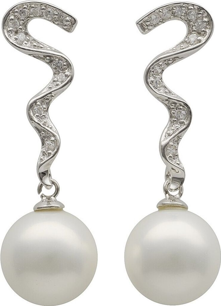 Ohrhänger mit Stecker Perlen Muschelkernperlen Zirkonia weiß 925 Silber Damen