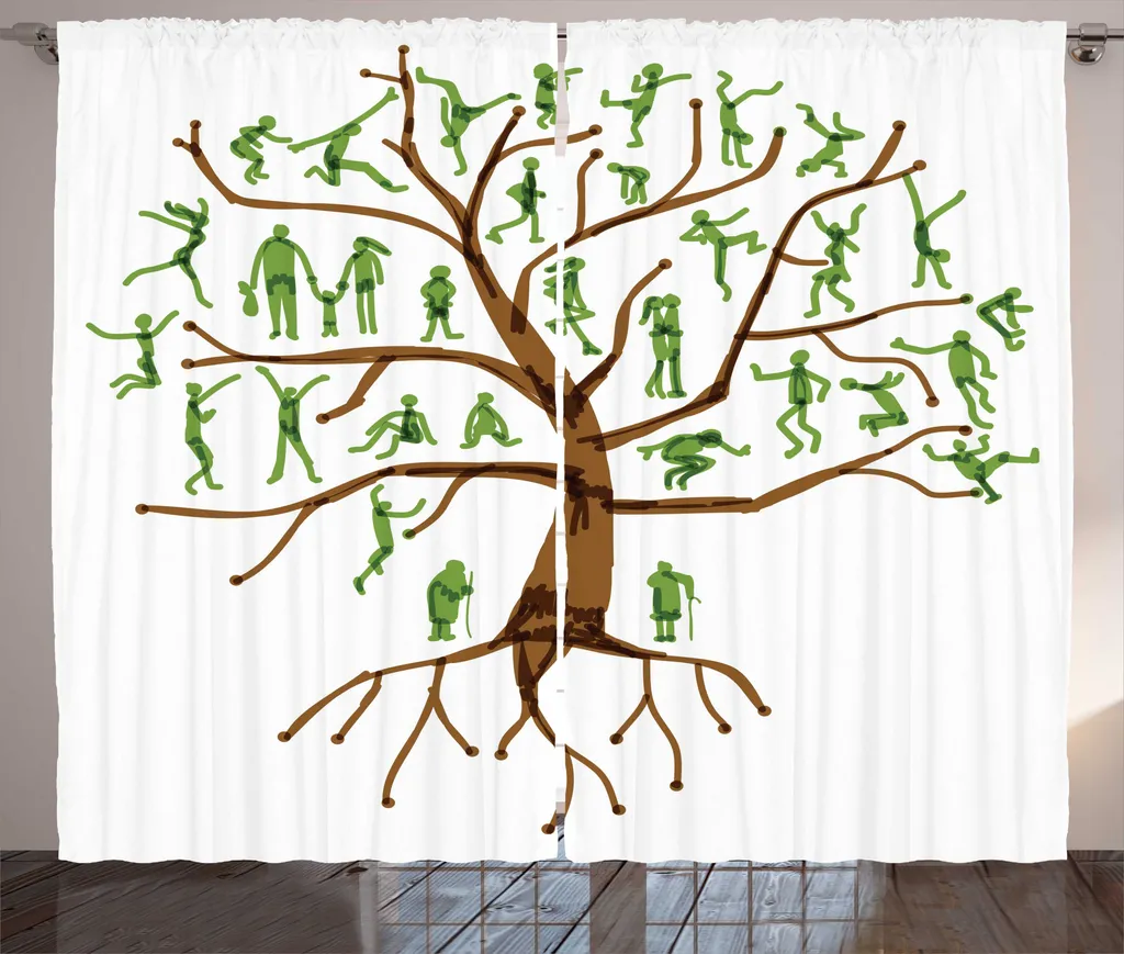 Grands Rideaux Salon 280x225cm, Arbre Abstrait pour Décoration Rustique