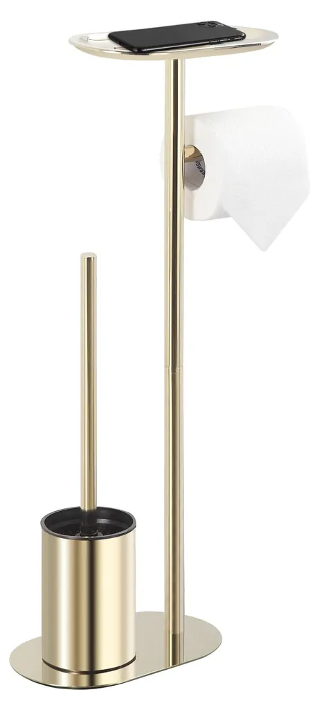 Pack WC 3 en 1 Doré : Brosse de Toilettes et Support Papier sans Perçage