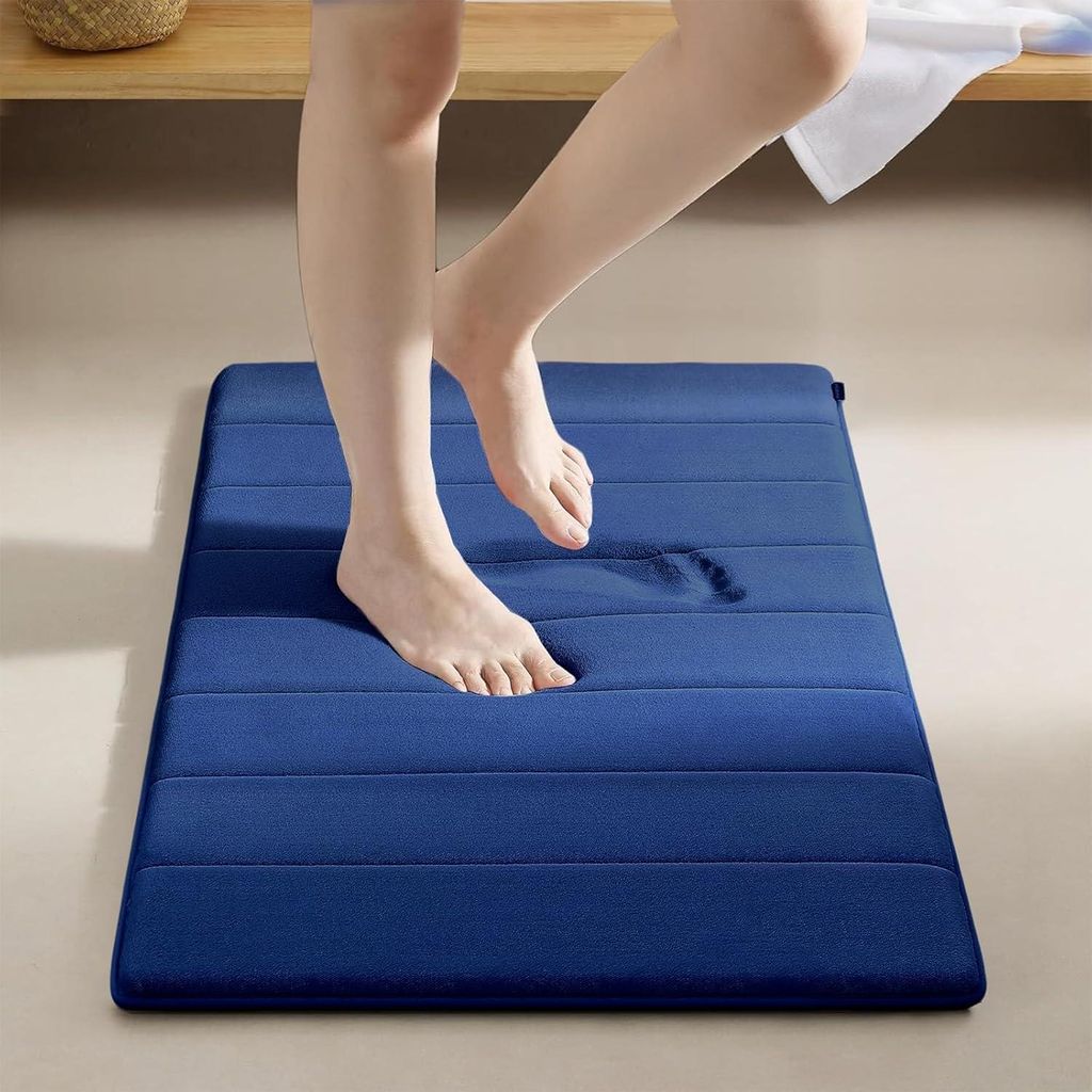 Memory Foam Badezimmer Badeteppiche, Memory Schaum Badematte, Waschbar Badematte, 50x80CM Saugfähige Badvorleger, Maschinenwaschbar (Marineblau)