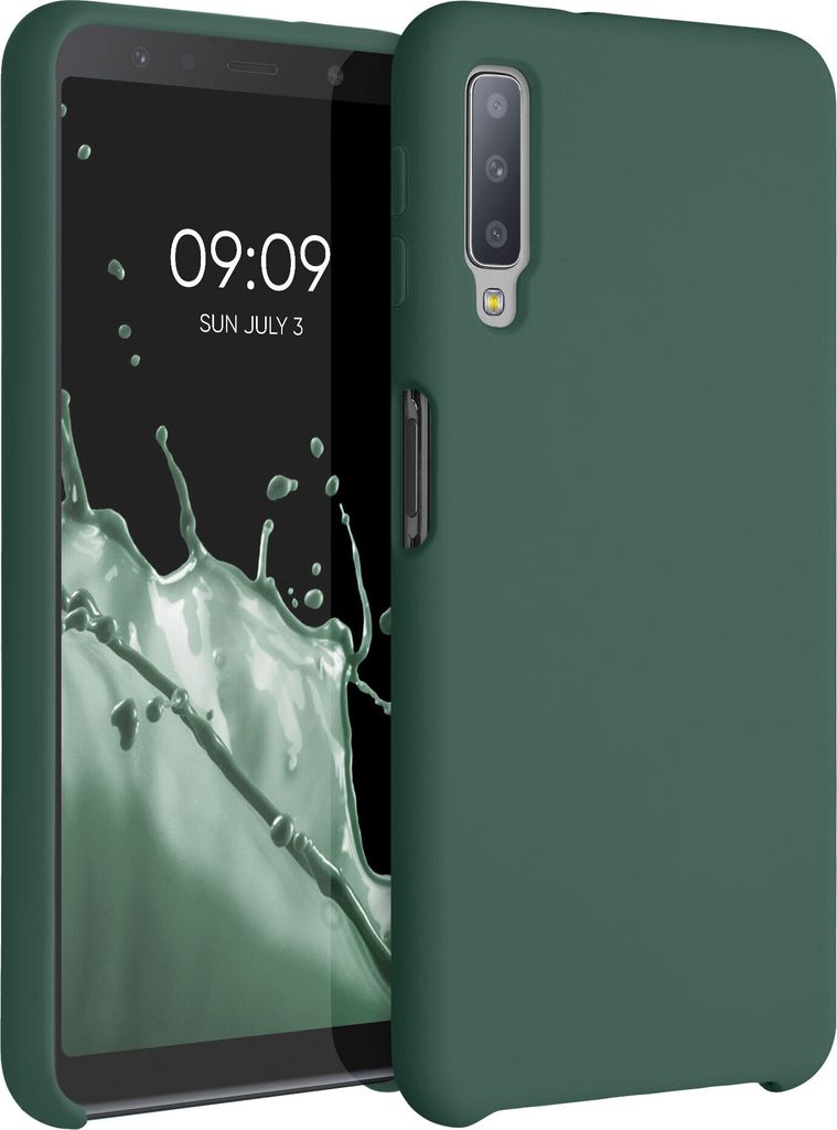 kwmobile Hülle kompatibel mit Samsung Galaxy A7 (2018) Hülle - Silikon Handy Case - Handyhülle weiche Oberfläche - kabelloses Laden - Moosgrün