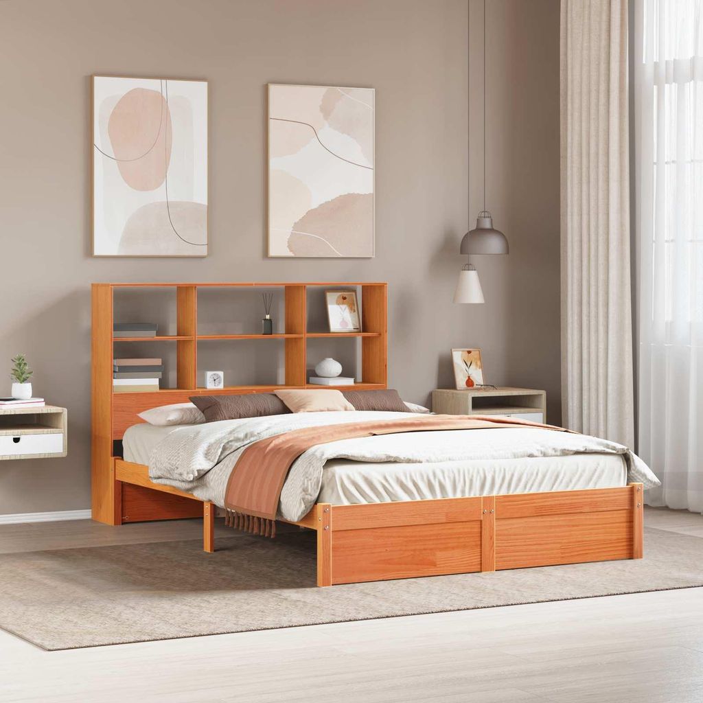 Maison Exclusive - Bettgestell mit Aufbewahrungskopfteil Wachsbraun 140 x 200 cm