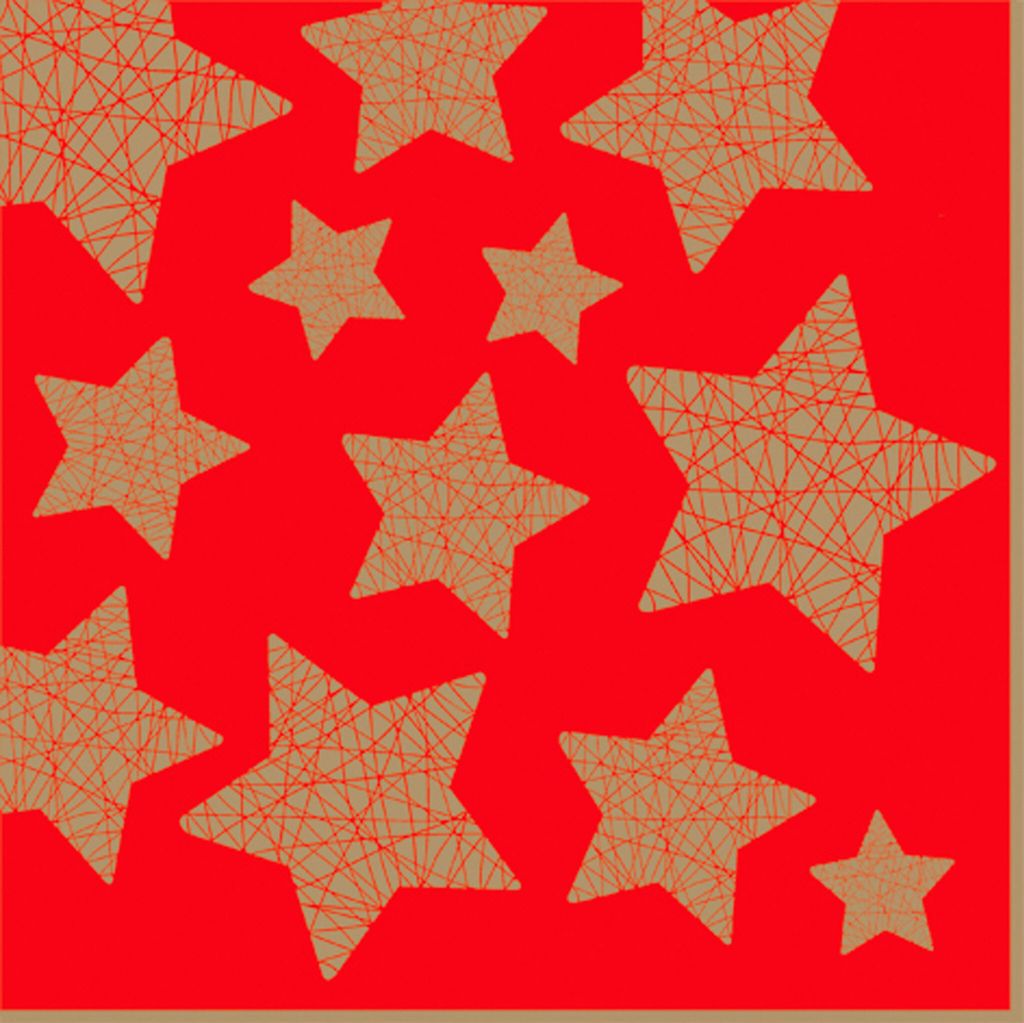 Servietten Papier 33x33cm mit Sternen Motiv 20 Stück Rot / Produktbild 