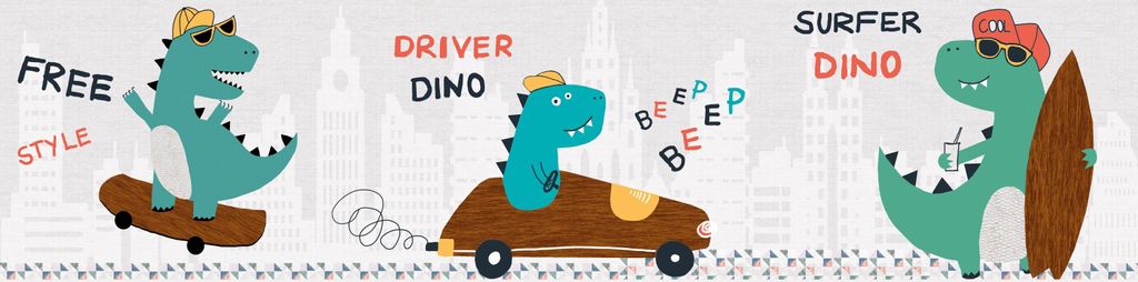 Lovely Kids selbstklebende Kinderzimmer Bordüre Cool Dino grün braun grau weiß 5,00 m x 0,155 m