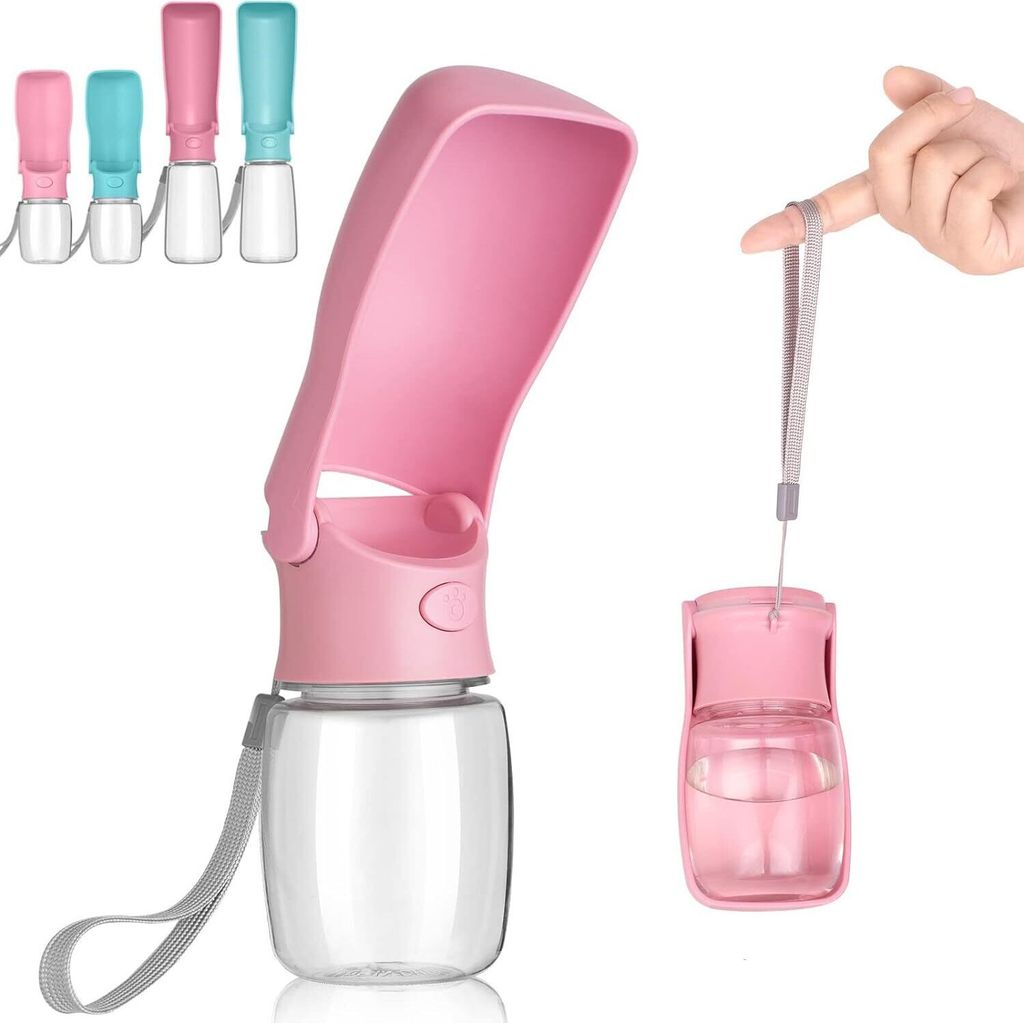 Faltbare Trinkflasche Hunde für Unterwegs - 350ml Tragbare Haustier Wasserflasche Für Hund Katze Outdoor Walking Wandern Reisen (Rosa)