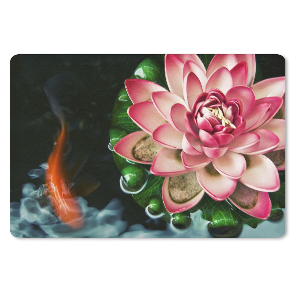 MuchoWow Mauspad Mousepad Ein Koi-Karpfen mit einer rosa Blume 27x18 cm - Mousepads - Maus Mat - Pad - Mausunterlage - Büroartikel - Desk Matten