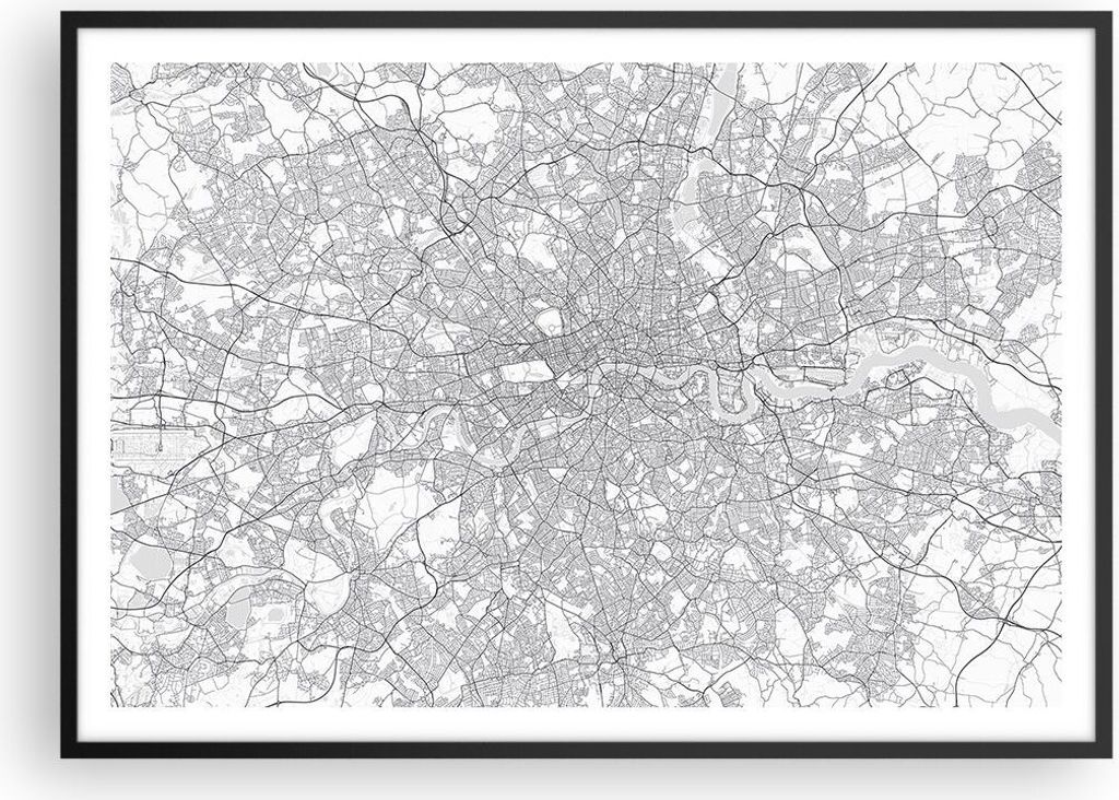 Gerahmtes Poster - Schwarzer Rahmen - Stadt Karte London - 100x70 cm - Wand Bild - Wanddeko - Wandbilder - Kunstposter - Wandposter - Bilderrahmen ...