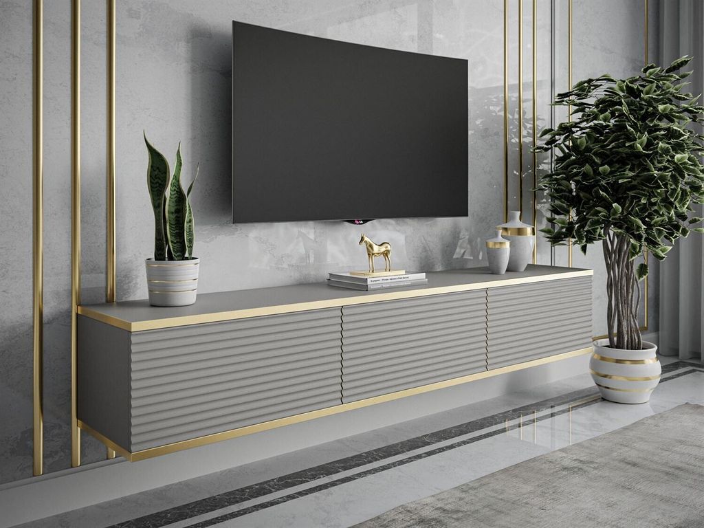 RTV Schrank OXFORD II 175 cm, Grau / grau matt + gold, hängend