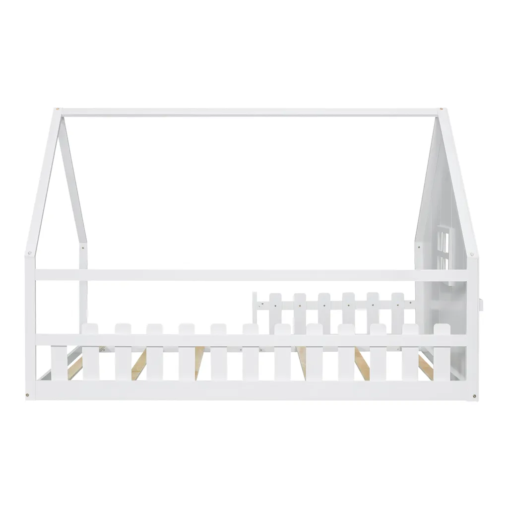 Grand lit enfant 140x200 cm bois blanc idéal pour chambre de fille ou garçon