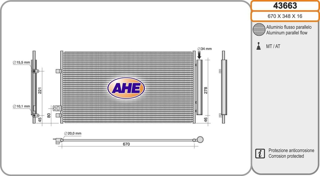 AHE 43663 Kondensator Klimaanlage Klimakondensator für FIAT 500X (334)