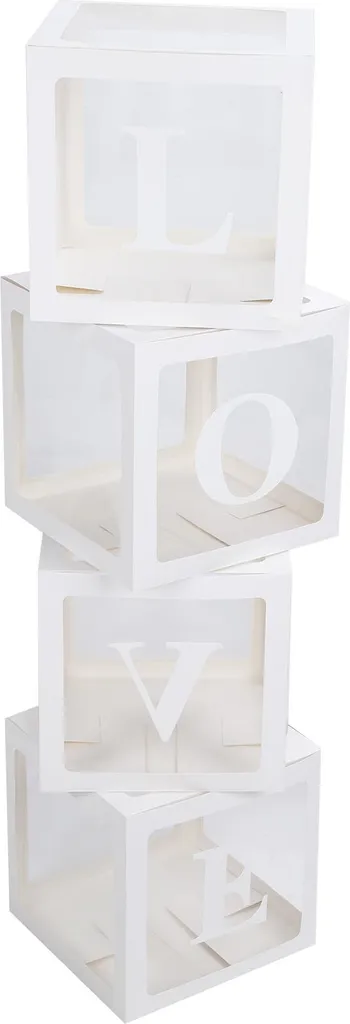 4 boîtes à ballons transparentes avec lettres LOVE pour fête et déco