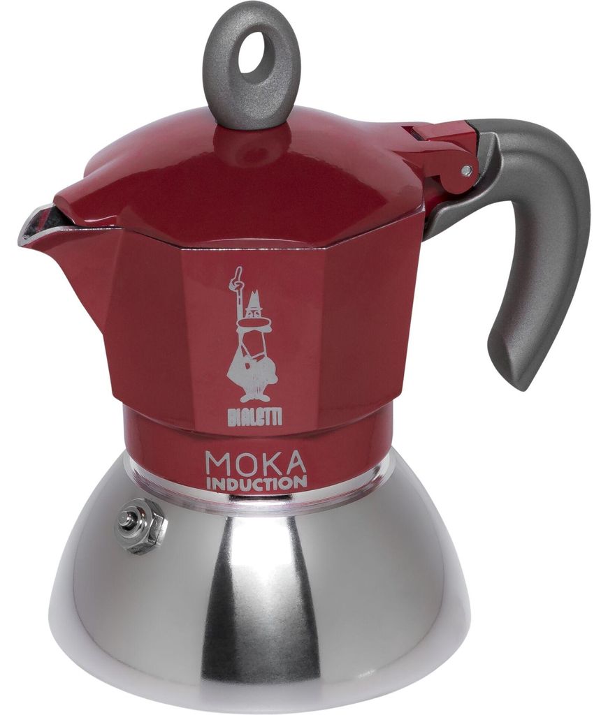 Bialetti Moka induction, Mokka-Kanne, 0,1 l, Rot, Silber, Produktbild 
