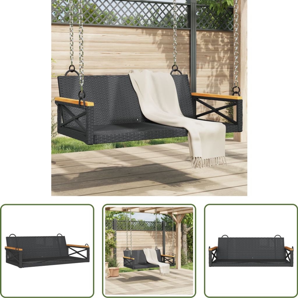 The Living Store Hängebank Schwarz 109x62x40 cm Poly Rattan