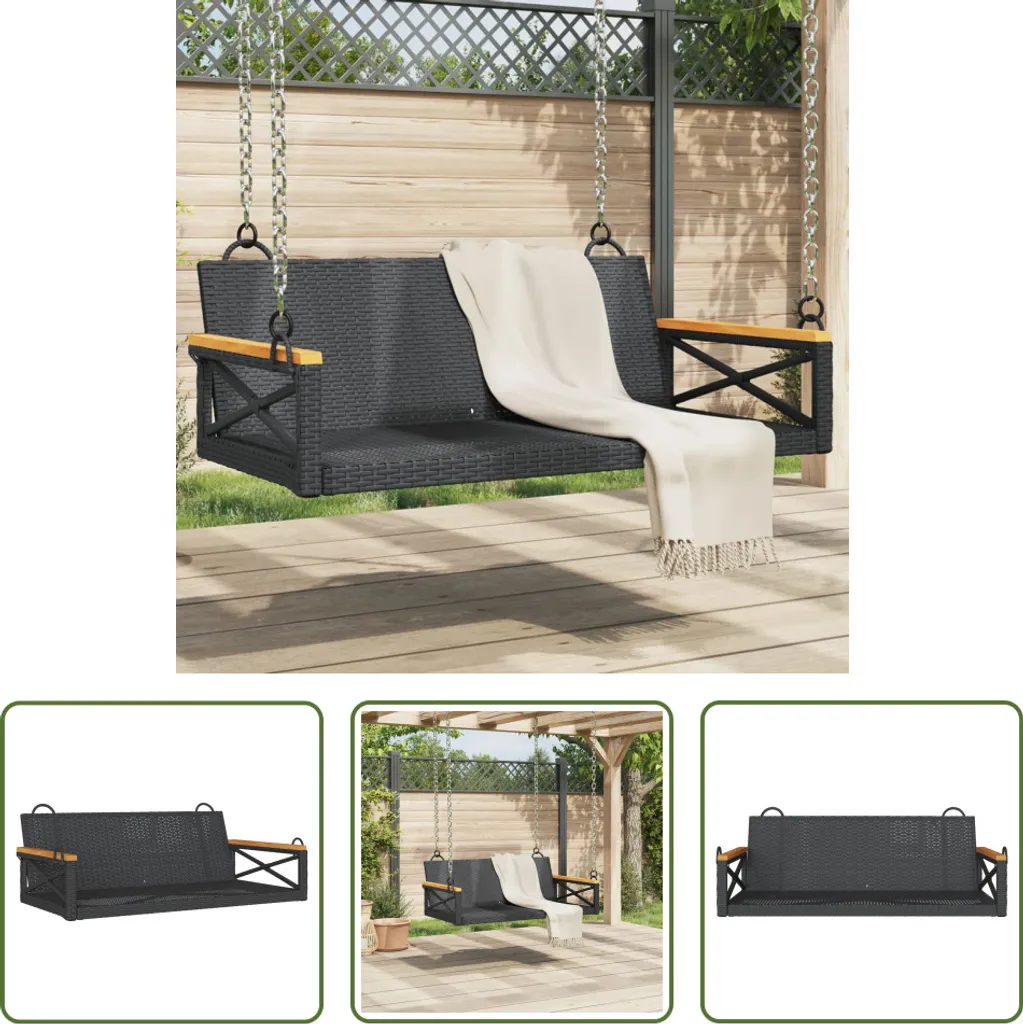 The Living Store Panca pensile nera 109x62x40 cm Poly Rattan