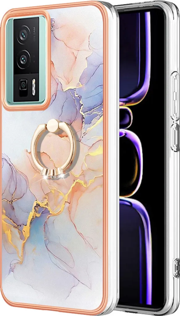 Custodia per Xiaomi Poco F5 Pro/Redmi K60, custodia protettiva in silicone TPU a fantasia con supporto ad anello Grigio