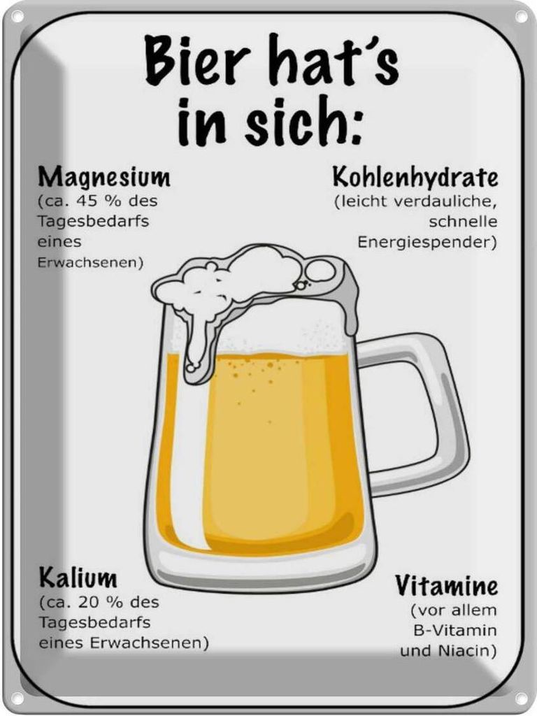 vianmo Blechschild 40x30 cm Bier Magnesium Kalium Vitamine Produktbild 