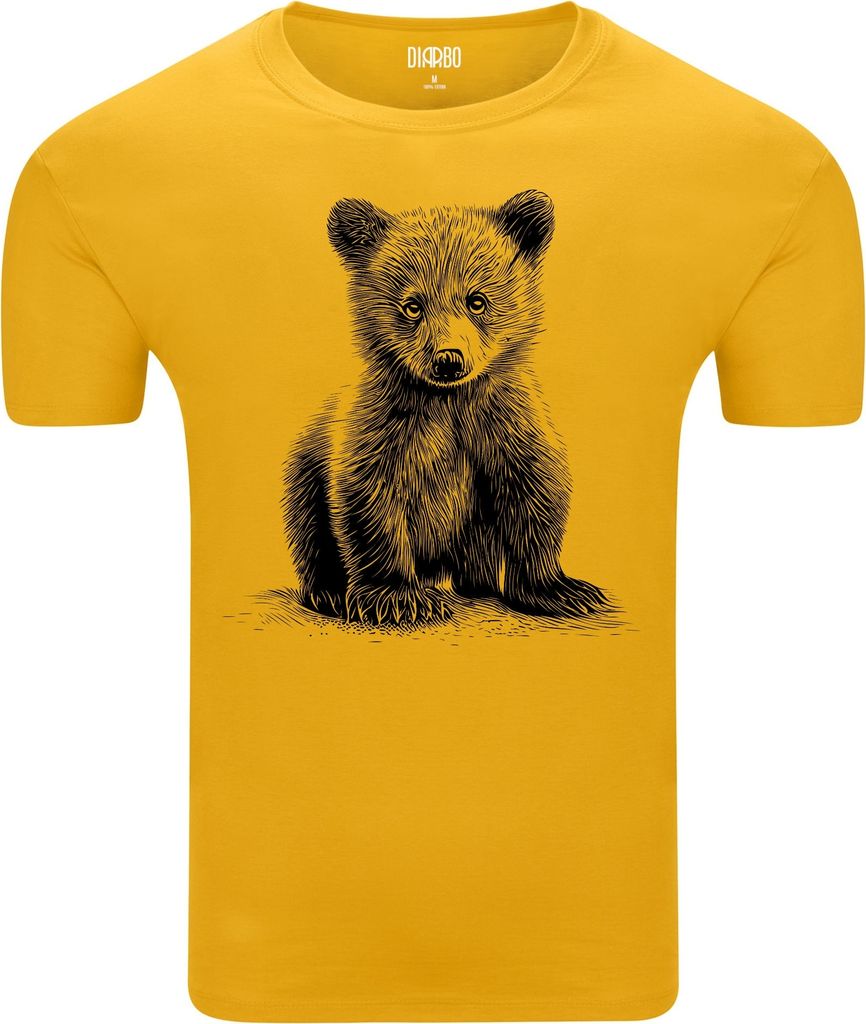 Diarbo Herren T-Shirt mit Tierliebhaber Druck Skizze eines Bärenjungen Gelb Gr.XXL