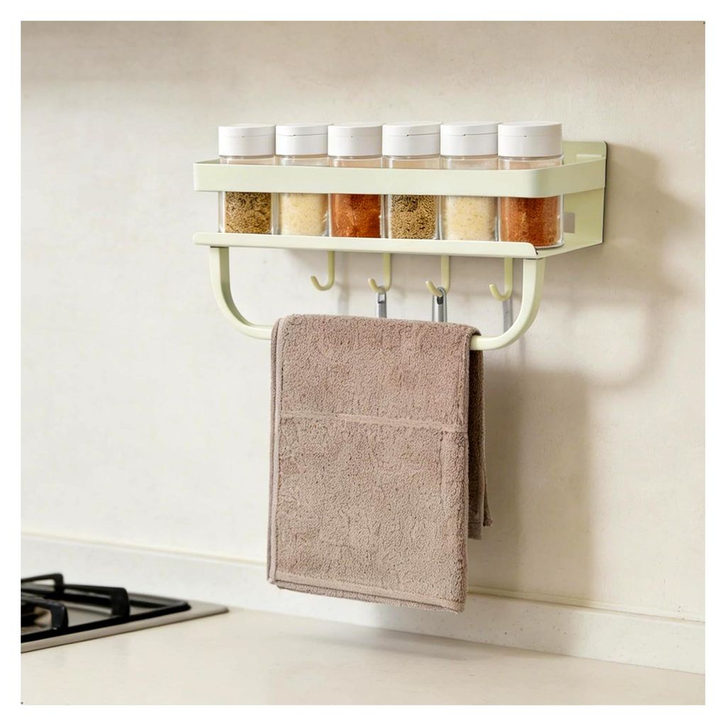 Wandgewürzregal, Gewürzorganizer, Multifunktionales Gewürzregal mit Haken und Handtuchhalter für die Aufbewahrung in Küche und Bad