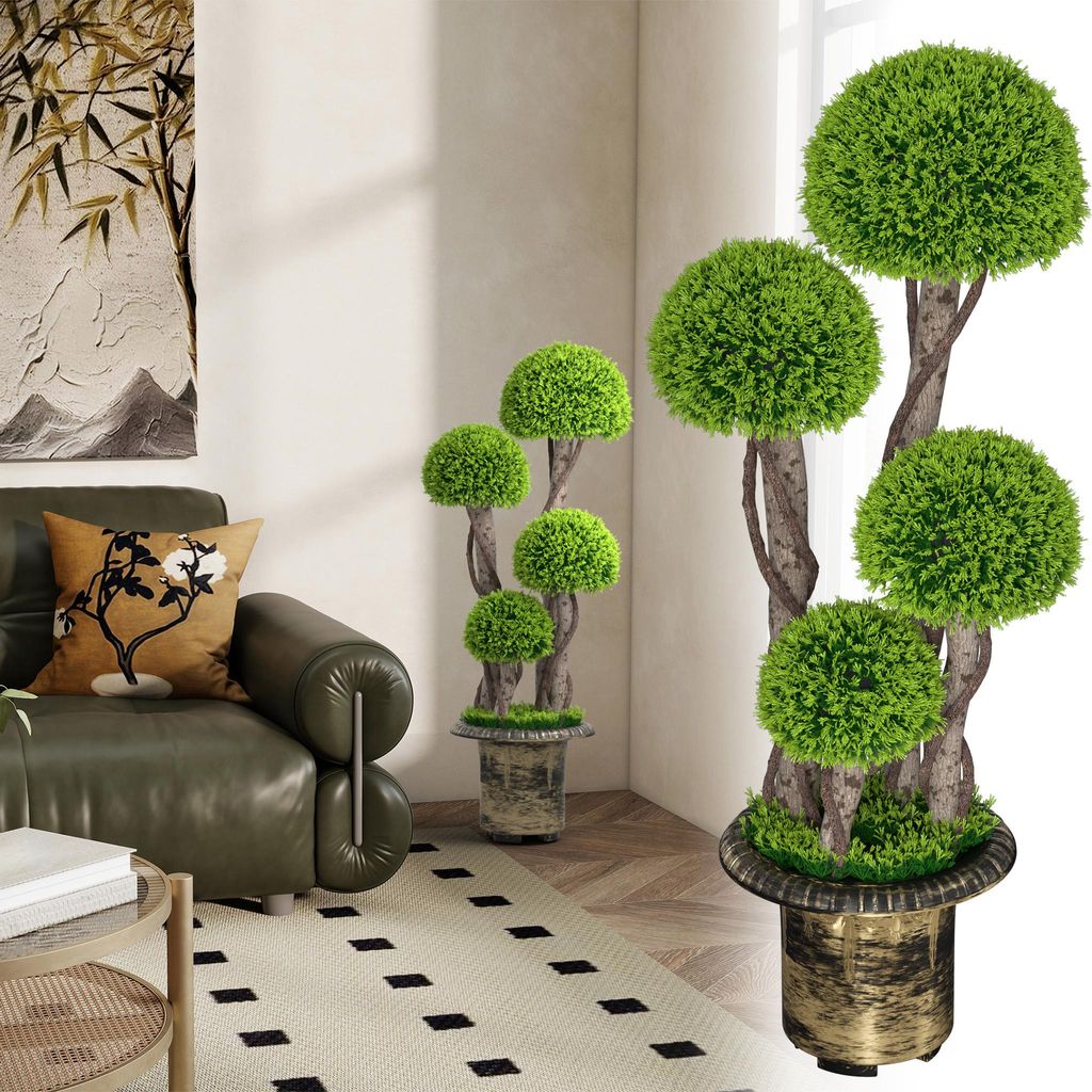 LARS360 Künstlicher Pilzbaum 90cm - Künstliche Zypressenpflanze im Topf, Pflegeleichte Grünpflanzen für Haus, Büro & Garten