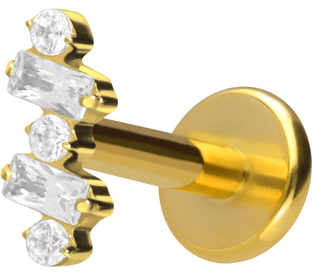 Ohrpiercing, Nasenpiercing Titan Labret mit Push Fit EINGEFASSTE KRISTALLE Gold Stablänge: 7mm | Stabstärke: 1,2mm