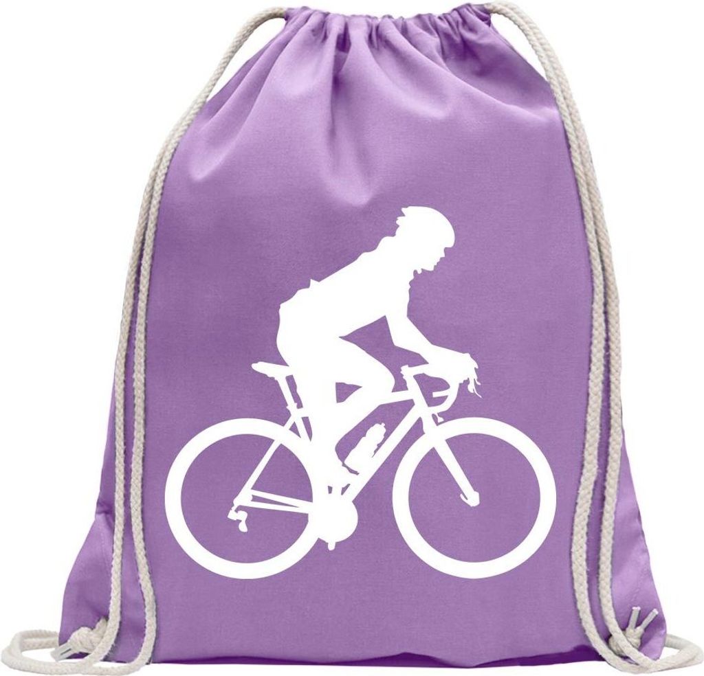 Kiwistar - Turnbeutel - lavendel - Rennrad Fahrrad Figur - Fun Rucksack Sport Beutel Gymsack Baumwolle mit Ziehgurt