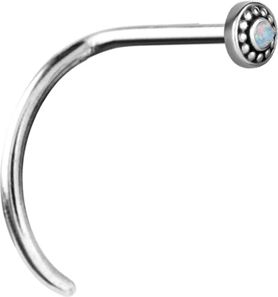 Karisma Tribal Nasenpiercing Edelstahl 316L Opal 0,8mm Nasenstecker -NSXC27.4mm Farbwahl - Weiss Opal