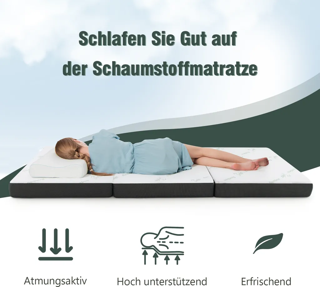 Matelas d'appoint pliant 3 volets 193x80cm, idéal pour lit d'invité