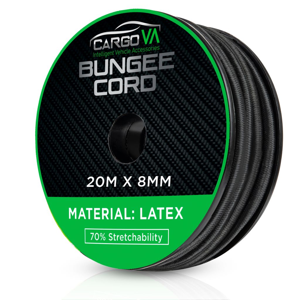 CargoVA Gummiseil 8mm 20m schwarz - Expanderseil 70% Dehnung - Wetterfestes Spannseil für Anhänger, Sonnensegel, Planen uvm