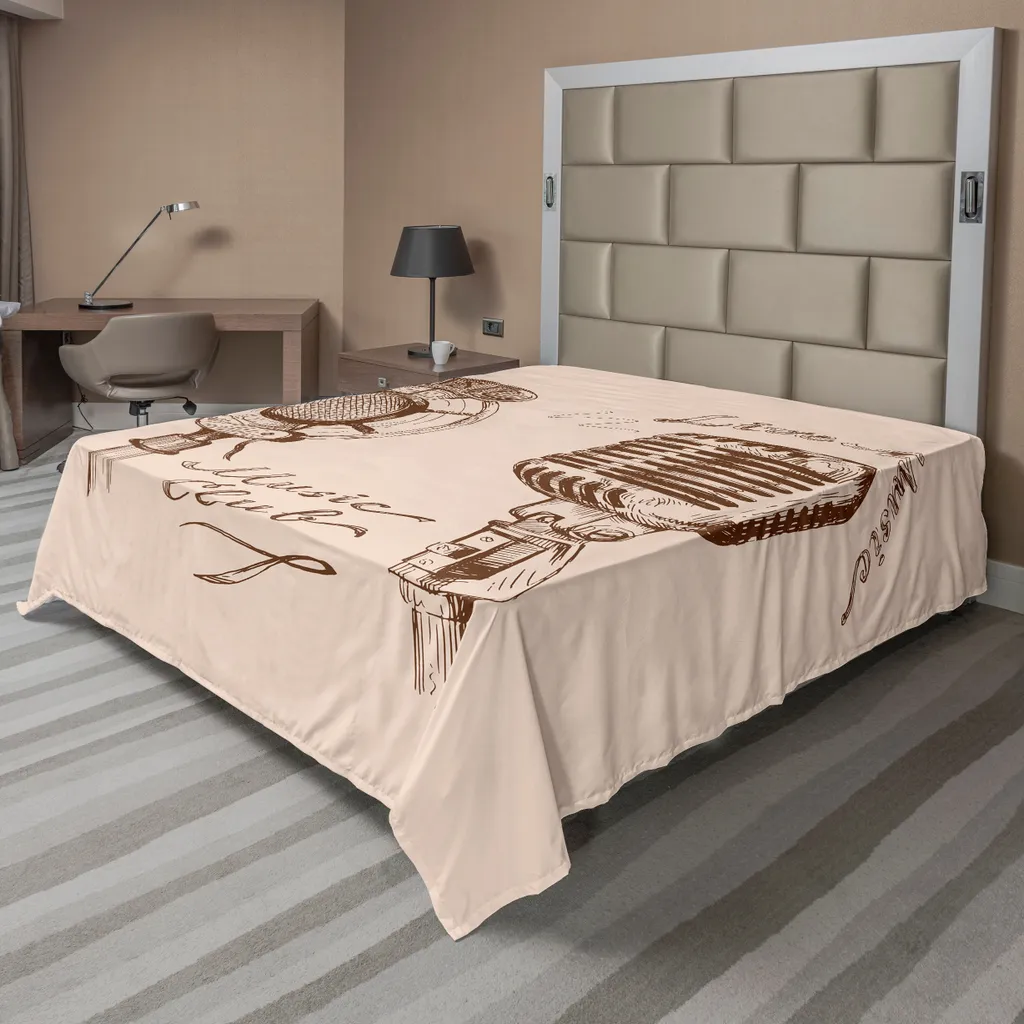 Drap de lit confortable marron écru, motifs vagues et micro vintage