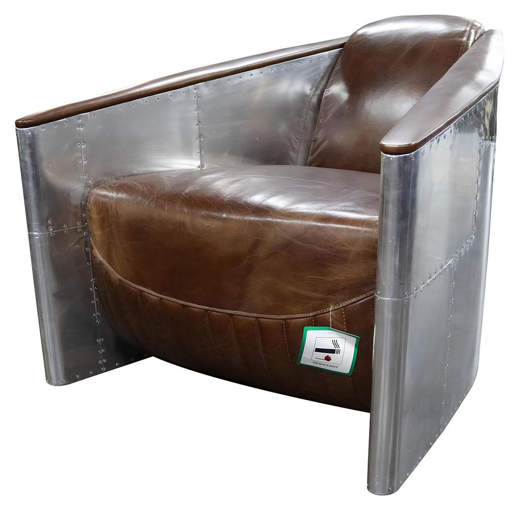 Aviator Sofa Sessel Echtleder Couch club Lounge Vintage Aluminium Flugzeug Retro