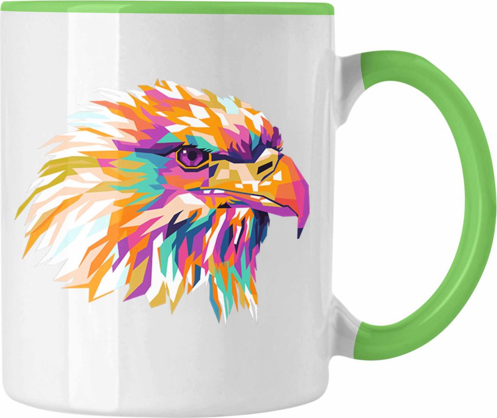 Trendation - Adler Polygon Tasse Geschenk Adler-Fans Bunt Kaffeetasse (Grün)