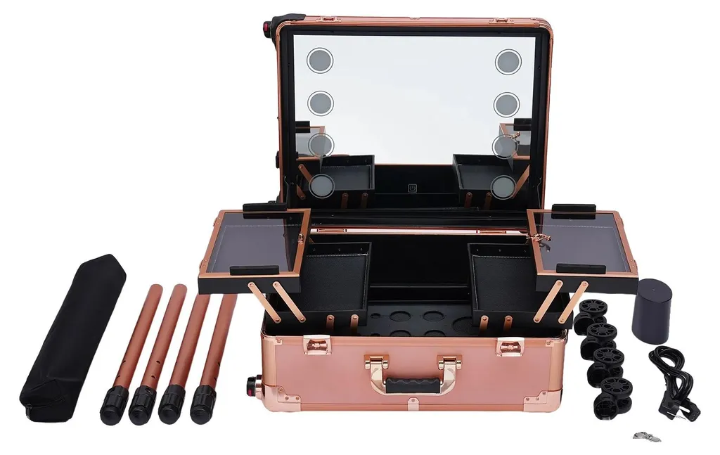 Trousse à Maquillage Rose Doré 3 Niveaux en Alliage d'Aluminium Robuste