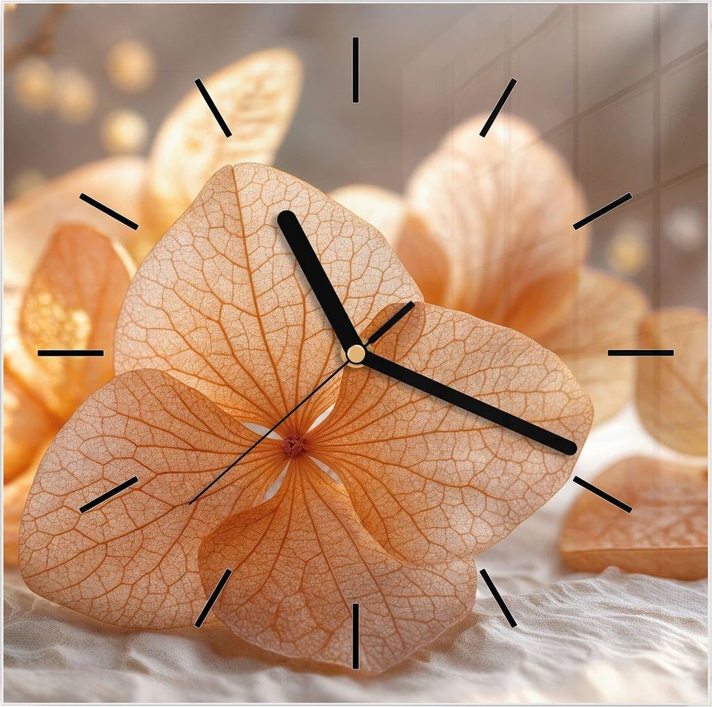 Wanduhr aus Glas mit Motiv Blumenarrangement- 30 x 30 cm - inkl. Aufhängesystem