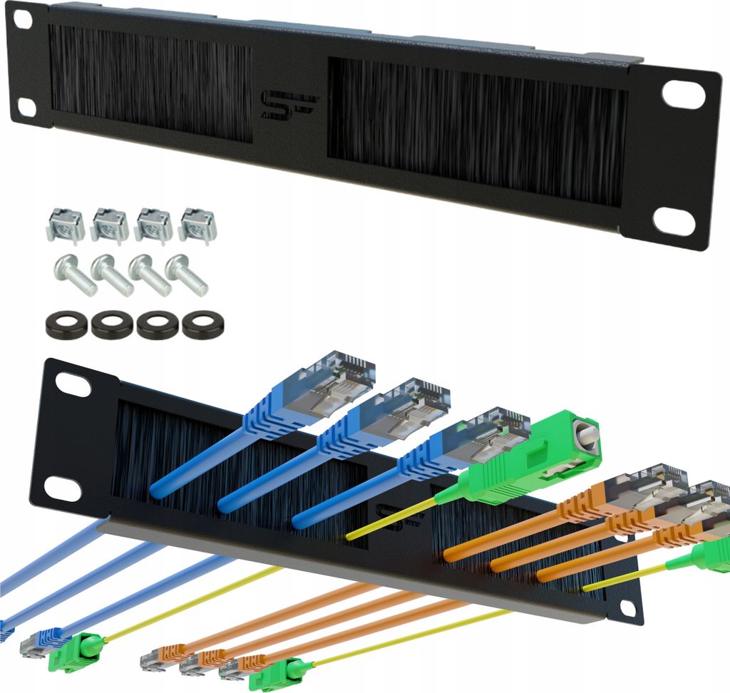 RACK 10 Zoll 1HE Cable Organizer mit Stalflex Kabelverschraubung Kabeleinführung