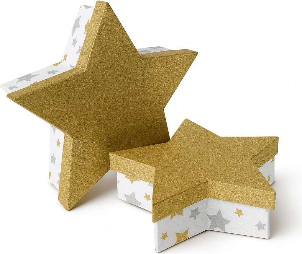 Riffelmacher Geschenkbox 2er Set | Sternform mit Deckel | Gold & Weiß mit Sternenmuster | Aus Pappe | ca. 19 x 55cm - Deko & Geschenkverpackung - ...