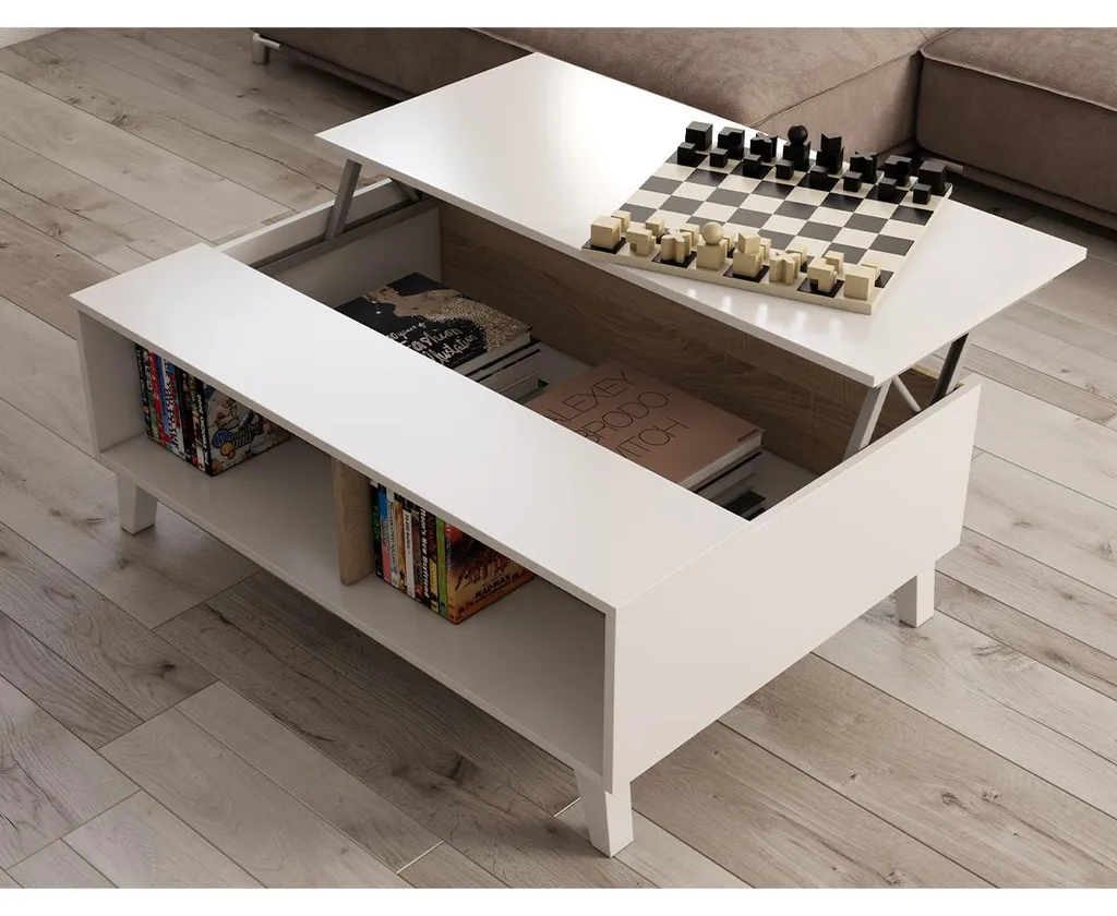 Table basse relevable grise et chêne 100 cm Zaiken Plus avec coffre de rangement - 7