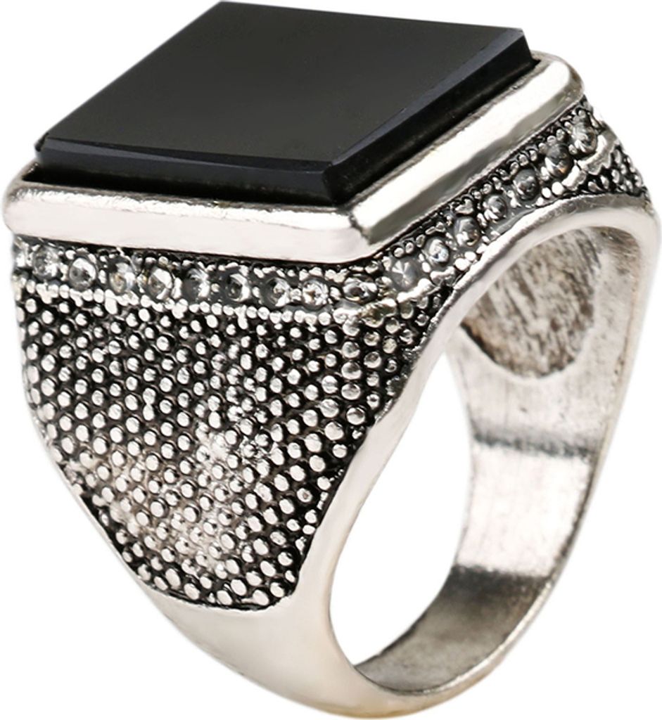 r Naher Osten großer quadratischer Strass-Männer-Fingerring, Schmuck, Dekor, Geschenk-Silber,US 9