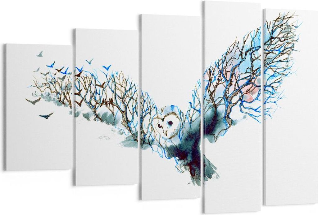 Bild auf Leinwand - Leinwandbild - Eule wild Wald Flug - 150x100cm - Wand Bild - Wanddeko - Leinwanddruck - Bilder - Kunstdruck - Wanddekoration - ...