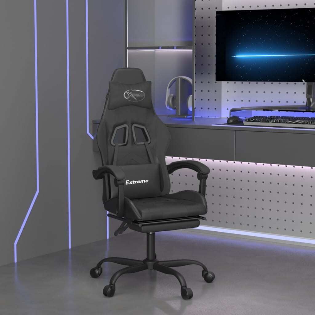 "2024"Modernen Gaming-Stuhl mit Fußstütze Schwarz Kunstleder Design Bürostühle 2329769