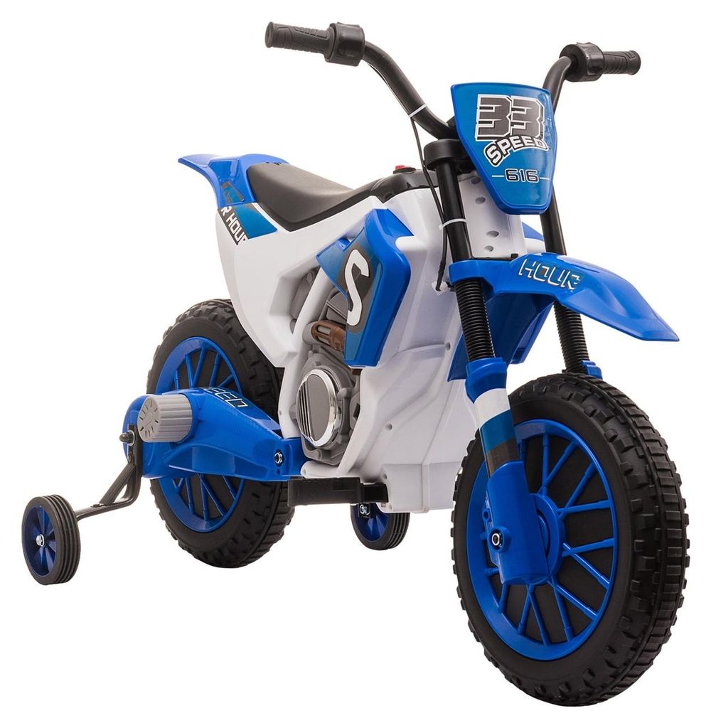 Kinder Elektro-Motorrad 12V, Mit 2 Abnehmbaren Stützrädern, Ab 3 Jahre, Pp Metall, Blau+Weiß