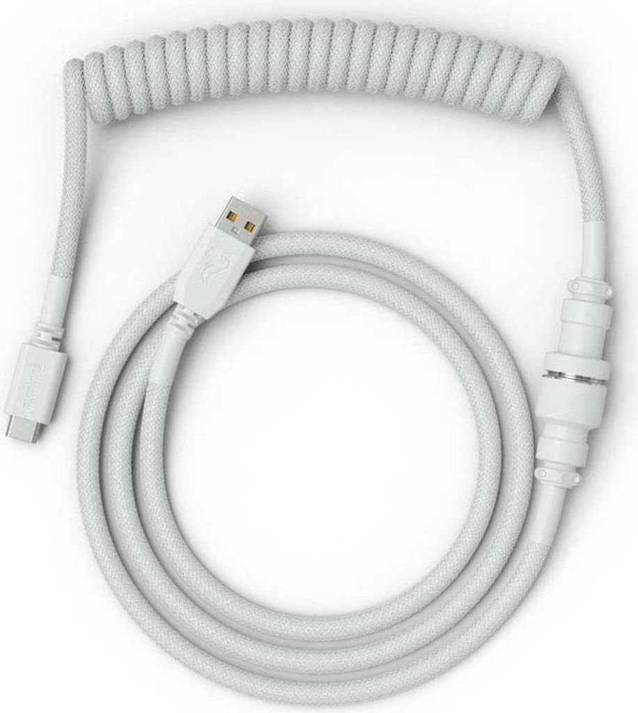 Glorious Gaming USB 2.0 cable 4.5ft total length 6 coiled section USB-C to USB-A adaptor 5-pin aviator connector Double-braided, Weiß, 1,37 m, 1 S...