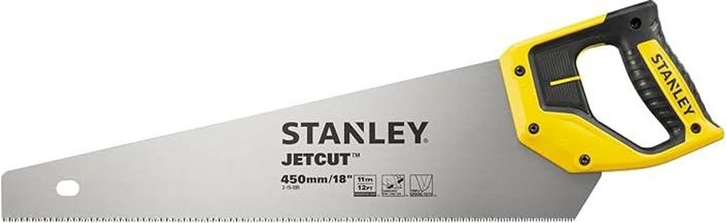 STANLEY Handsäge fein JetCut – Säge für Holz, Kunststoff, Laminat – Mit Griff aus Bi-Material, verbesserter Verzahnung & 45/90° Anschlag f...