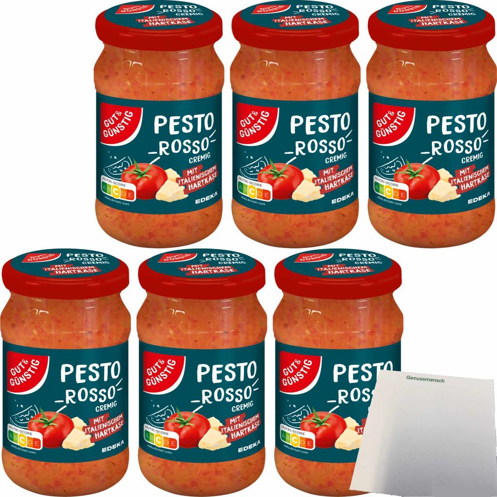 Gut&Günstig Pesto Rosso cremig mit italienischem Hartkäse 6er Pack (6x190g Glas) + usy Block