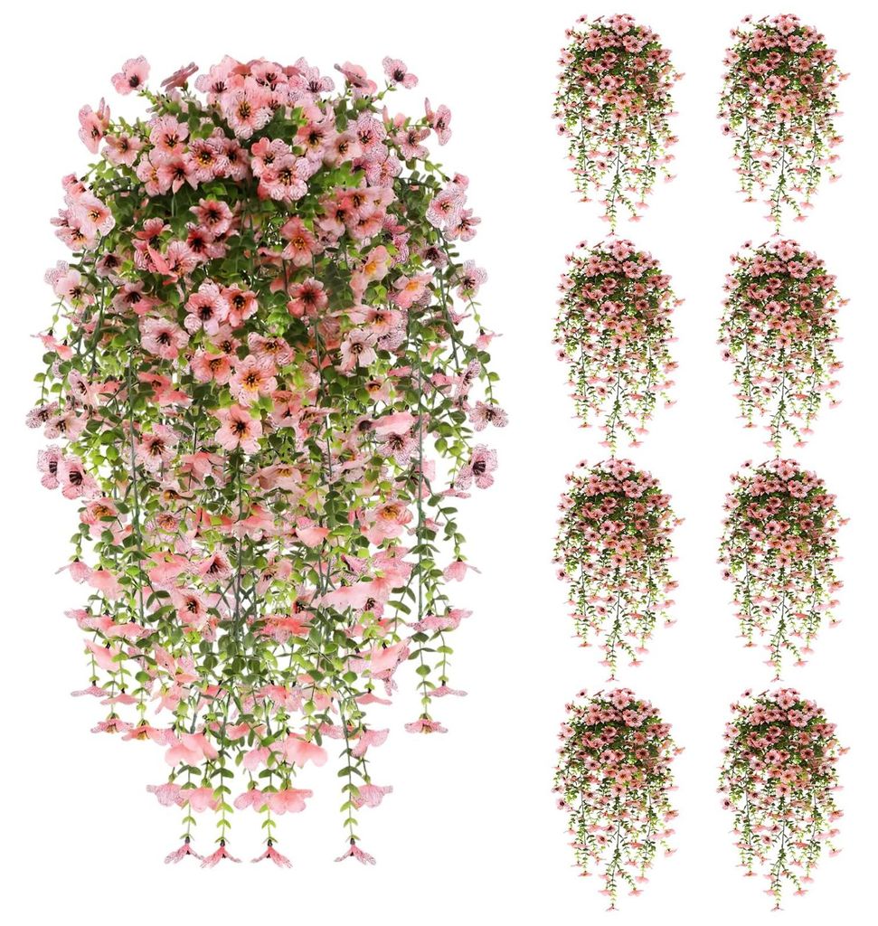 Künstliche Hängeblumen und -pflanzen für den Außenbereich. Lila Seidenkletterblumen für die Innen- und Außendekoration. UV-beständig, für V...