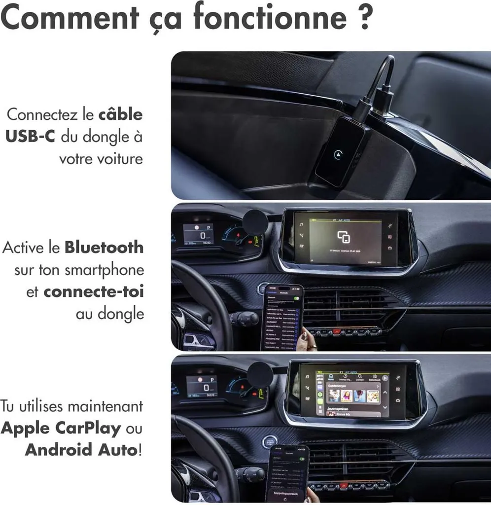 Adaptateur Bluetooth imoshion CarPlay et Android Auto Wireless pour Voiture