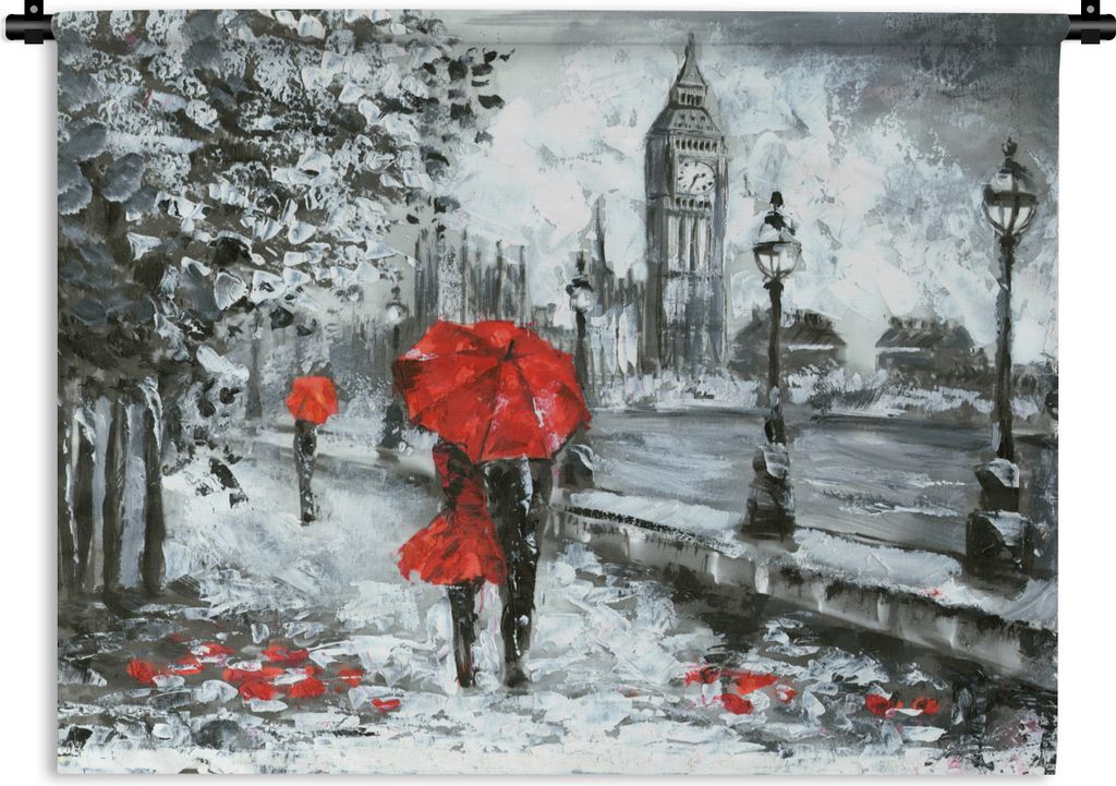 MuchoWow Wandteppich Wandbehang Gemälde - Regenschirm - Öl 60x45 cm Tapisserie Dekoration Wandtuch - Das Schlafzimmer
